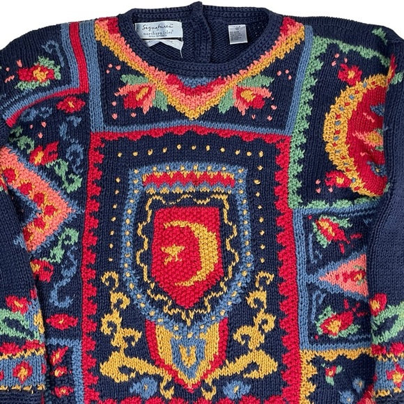 Vintage Signatures by Northern Isles Floral Hand Knit Sweater Medium - Picture 3 of 13